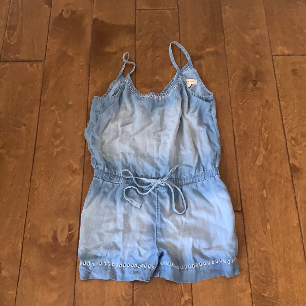 Cross back denim romper